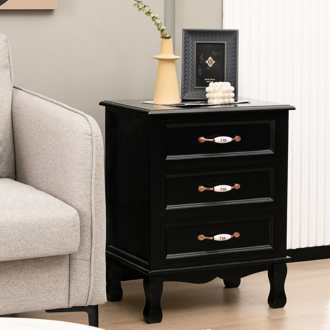 3 Drawers Nightstand Wood Sofa End Side Accent Furniture Table Black Image 3