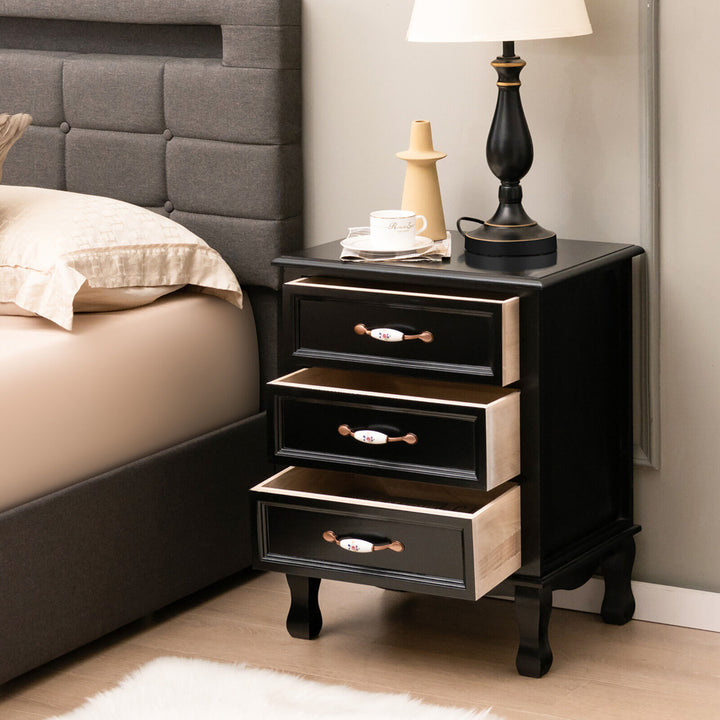 3 Drawers Nightstand Wood Sofa End Side Accent Furniture Table Black Image 4