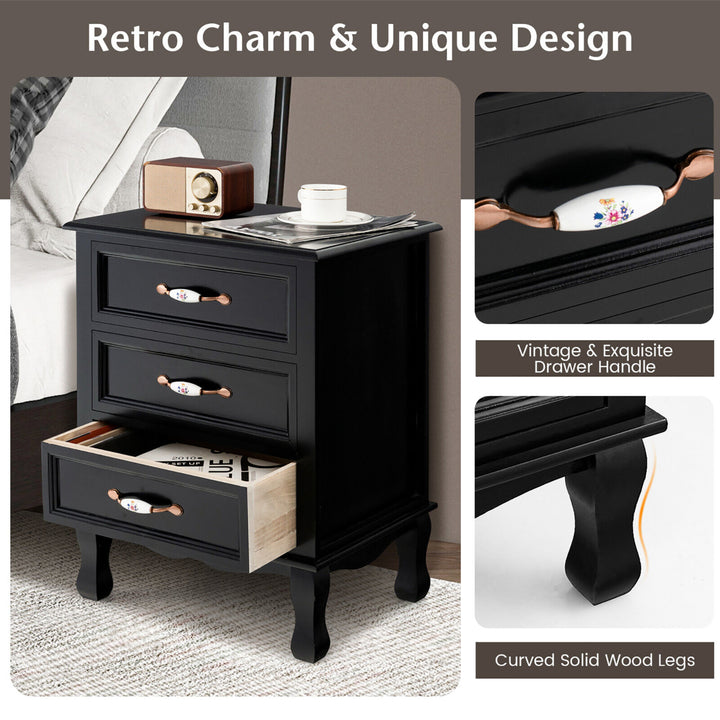 3 Drawers Nightstand Wood Sofa End Side Accent Furniture Table Black Image 6