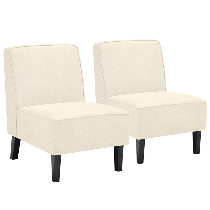 Set of 2 Armless Accent Chair Fabric Single Sofa w/ Rubber Wood Legs Beige Image 1