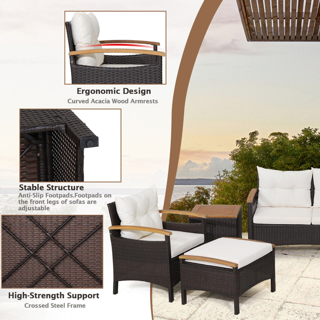 7PCS Rattan Patio Conversation Furniture Set Cushioned Outdoor Wicker Sofa Set Image 6