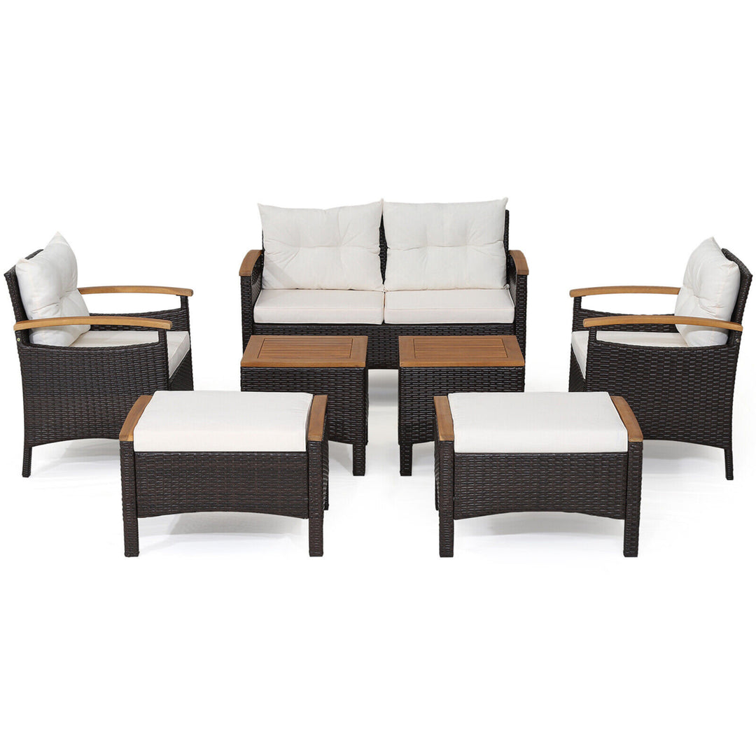 7PCS Rattan Patio Conversation Furniture Set Cushioned Outdoor Wicker Sofa Set Image 5