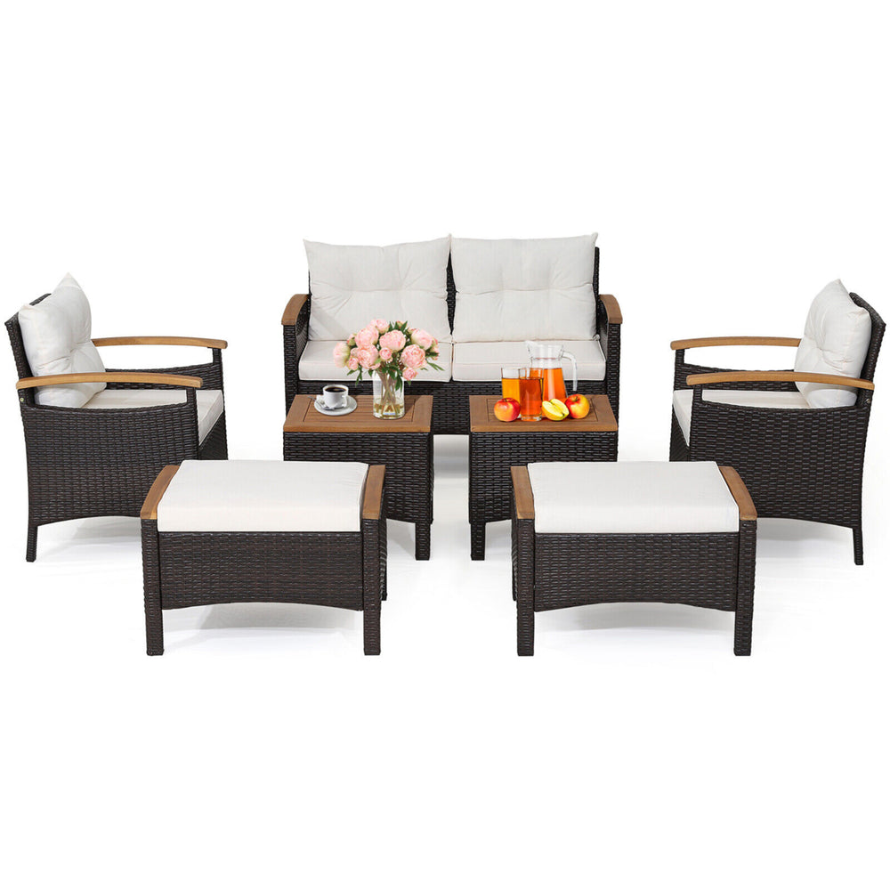 7PCS Rattan Patio Conversation Furniture Set Cushioned Outdoor Wicker Sofa Set Image 2