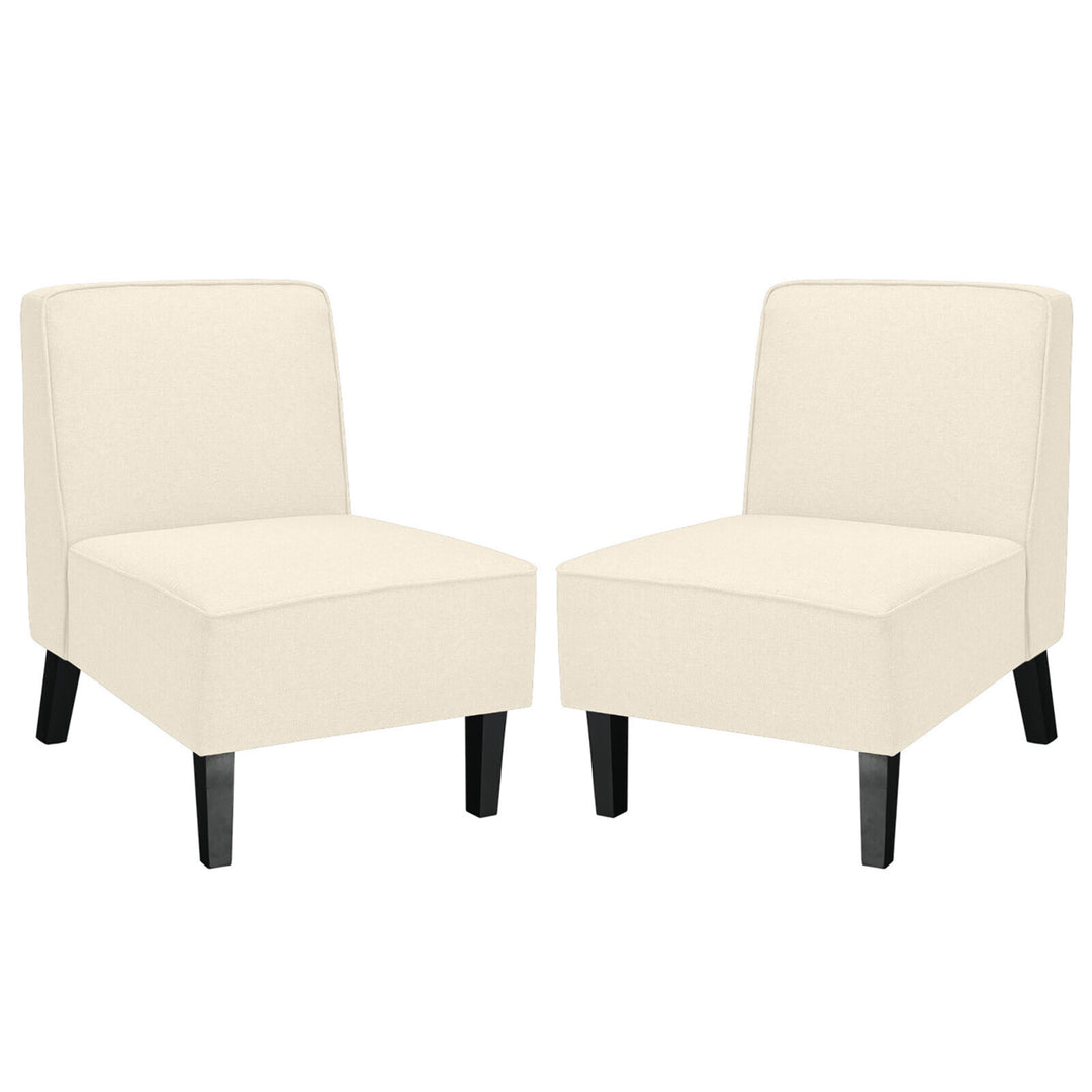 Set of 2 Armless Accent Chair Fabric Single Sofa w/ Rubber Wood Legs Beige Image 7