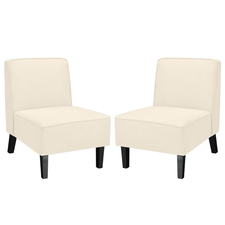 Set of 2 Armless Accent Chair Fabric Single Sofa w/ Rubber Wood Legs Beige Image 7