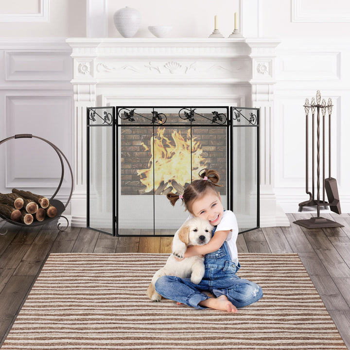 3-Panel Fireplace Screen Decor Cover Baby Child Pets Safty Folded Fire Doors Image 3