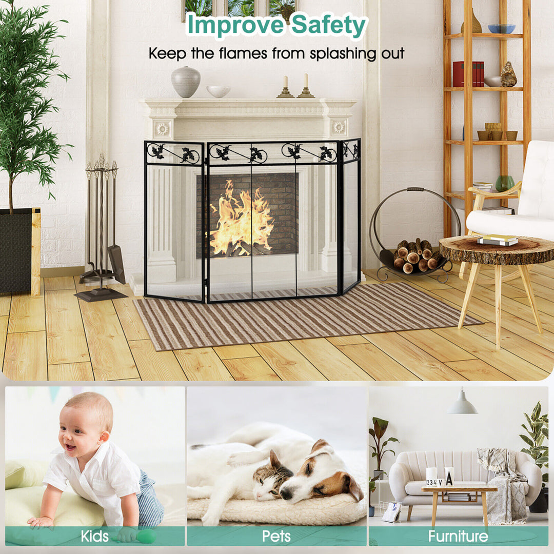 3-Panel Fireplace Screen Decor Cover Baby Child Pets Safty Folded Fire Doors Image 5