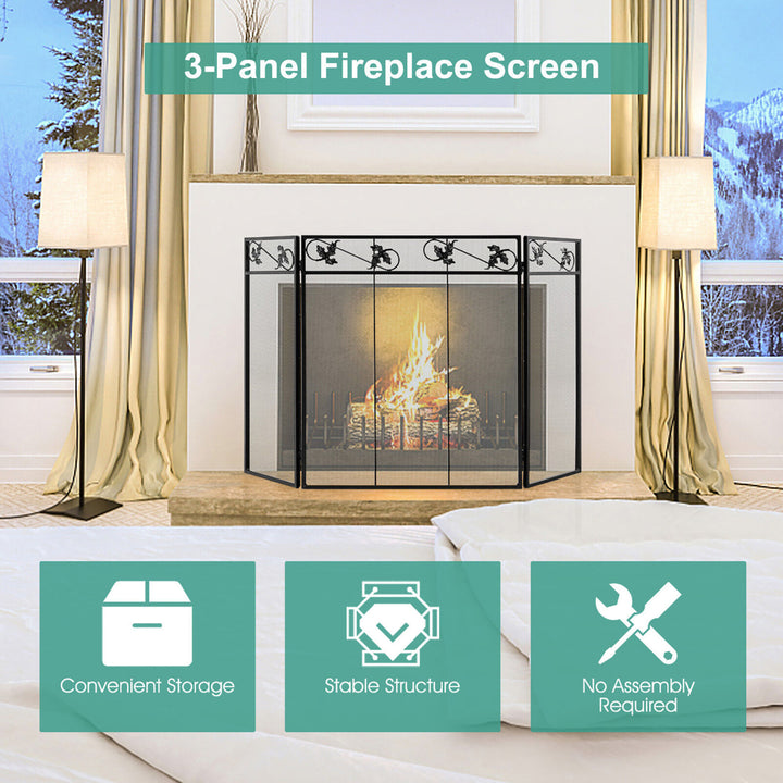 3-Panel Fireplace Screen Decor Cover Baby Child Pets Safty Folded Fire Doors Image 6