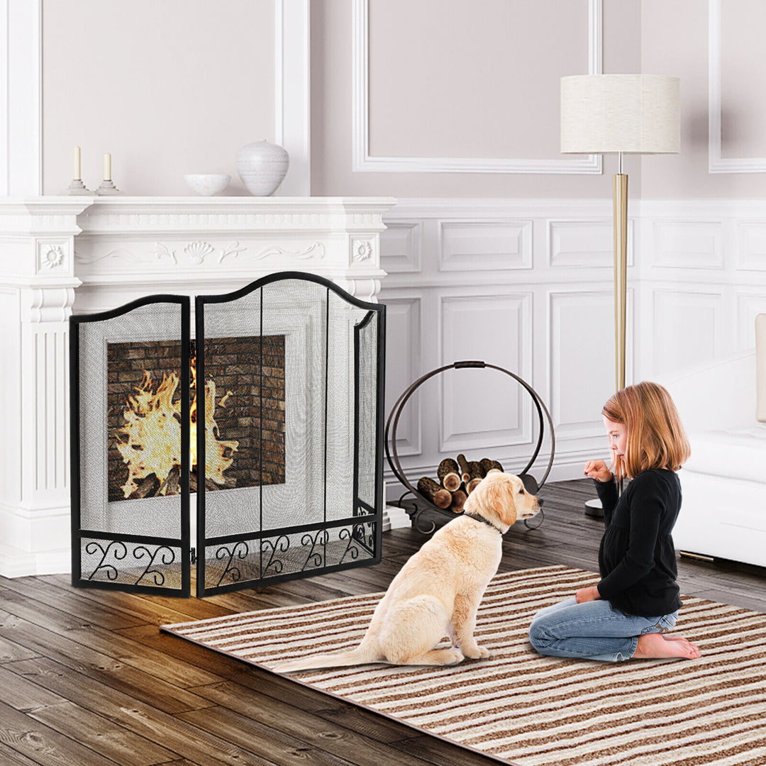 3-Panel Fireplace Screen Decor Cover Child Baby Pets Safty Fire Folded Doors Image 4