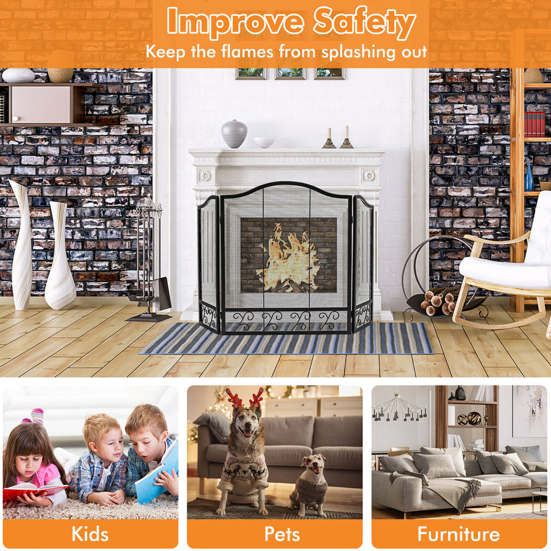 3-Panel Fireplace Screen Decor Cover Child Baby Pets Safty Fire Folded Doors Image 6