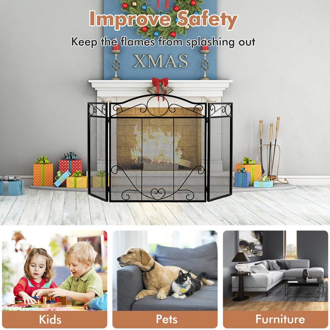 3-Panel Fireplace Screen Decor Cover Pets Baby Child Safty Folded Fire Doors Image 6