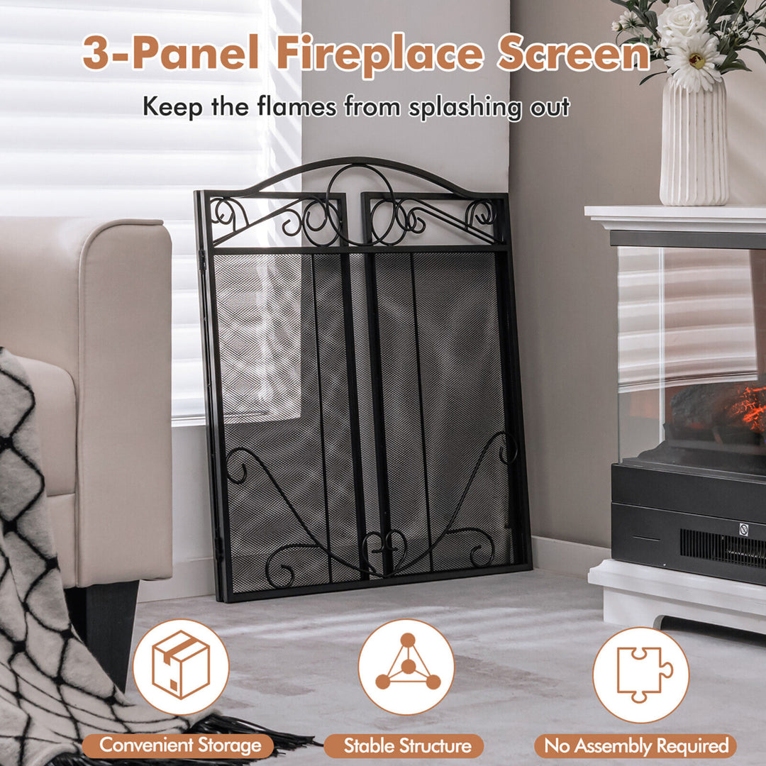 3-Panel Fireplace Screen Decor Cover Pets Baby Child Safty Folded Fire Doors Image 7