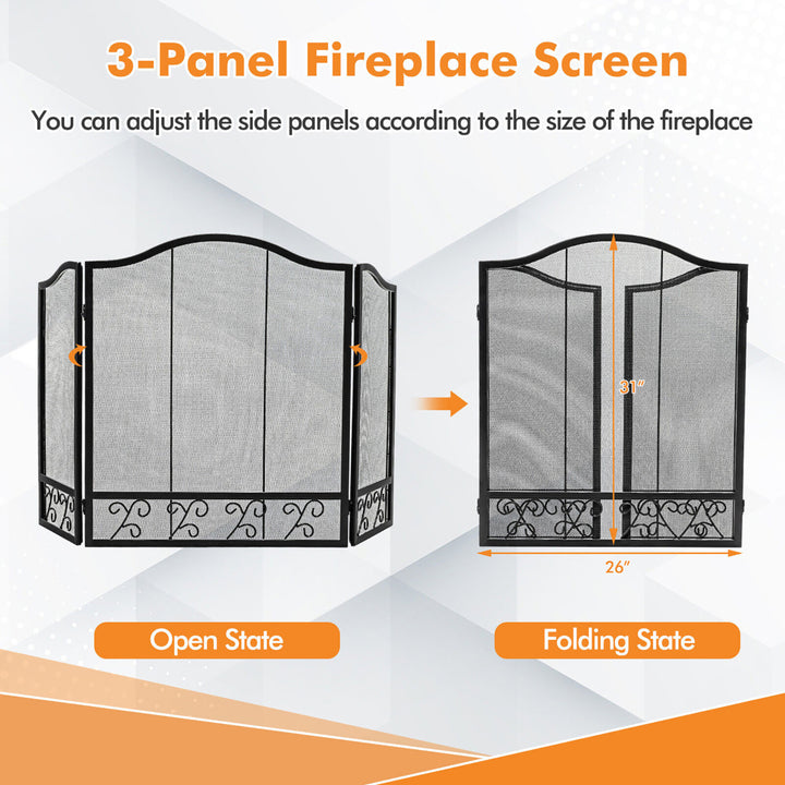 3-Panel Fireplace Screen Decor Cover Child Baby Pets Safty Fire Folded Doors Image 8