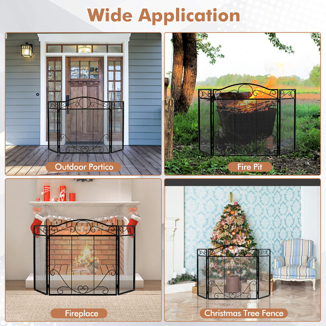 3-Panel Fireplace Screen Decor Cover Pets Baby Child Safty Folded Fire Doors Image 9