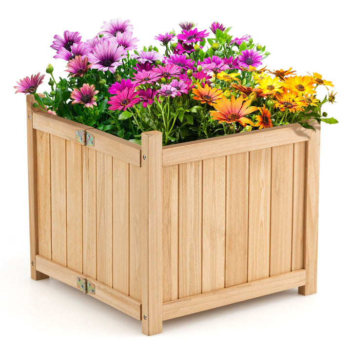 Garden Wooden Planter Box Folding Raised Outdoor Plant Container w/ Drainage Hole Image 1