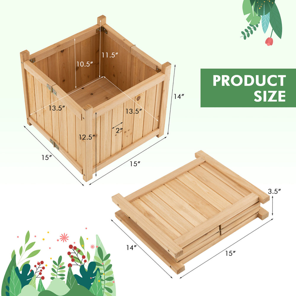 Garden Wooden Planter Box Folding Raised Outdoor Plant Container w/ Drainage Hole Image 2