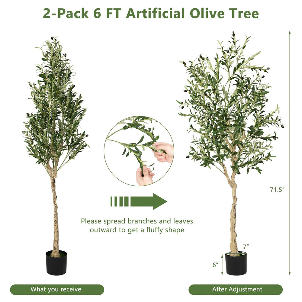 2-Pack Artificial Olive Tree 6 FT Tall Faux Olive Plants for Indoor and Outdoor Image 2