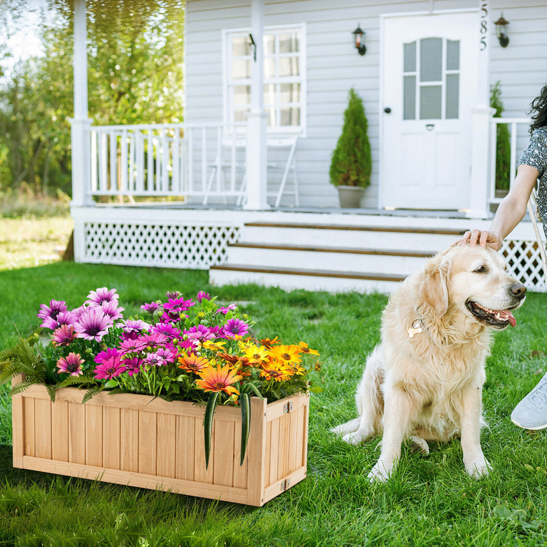 Outdoor Wooden Planter Box Folding Raised Garden Plant Container w/ Drainage Hole Image 5