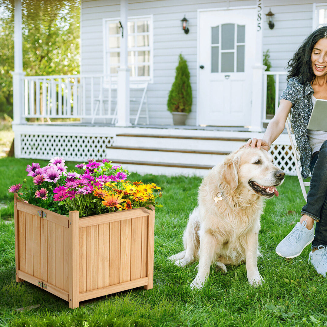 Garden Wooden Planter Box Folding Raised Outdoor Plant Container w/ Drainage Hole Image 5