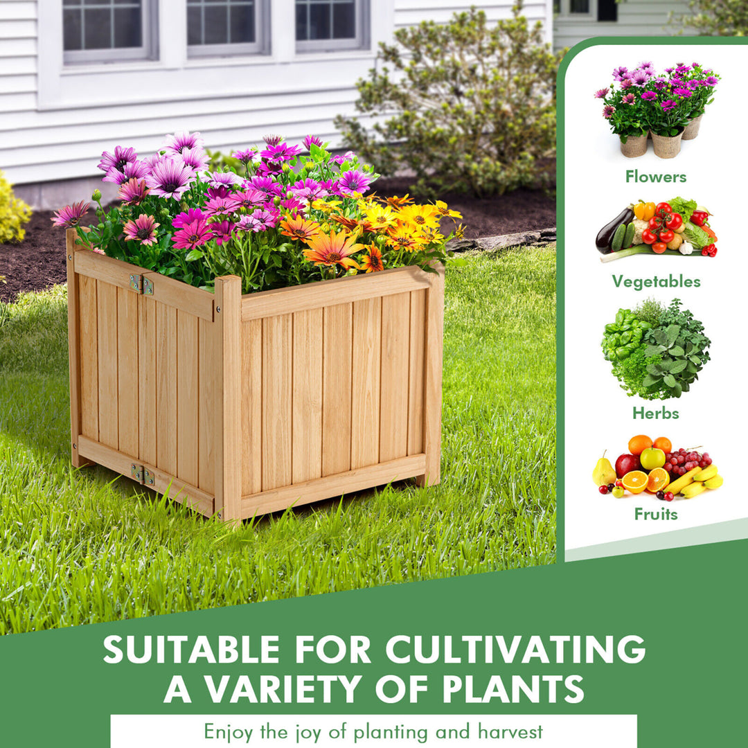 Garden Wooden Planter Box Folding Raised Outdoor Plant Container w/ Drainage Hole Image 8