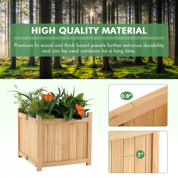 Garden Wooden Planter Box Folding Raised Outdoor Plant Container w/ Drainage Hole Image 9