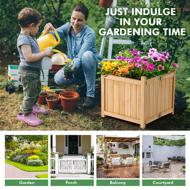 Garden Wooden Planter Box Folding Raised Outdoor Plant Container w/ Drainage Hole Image 10