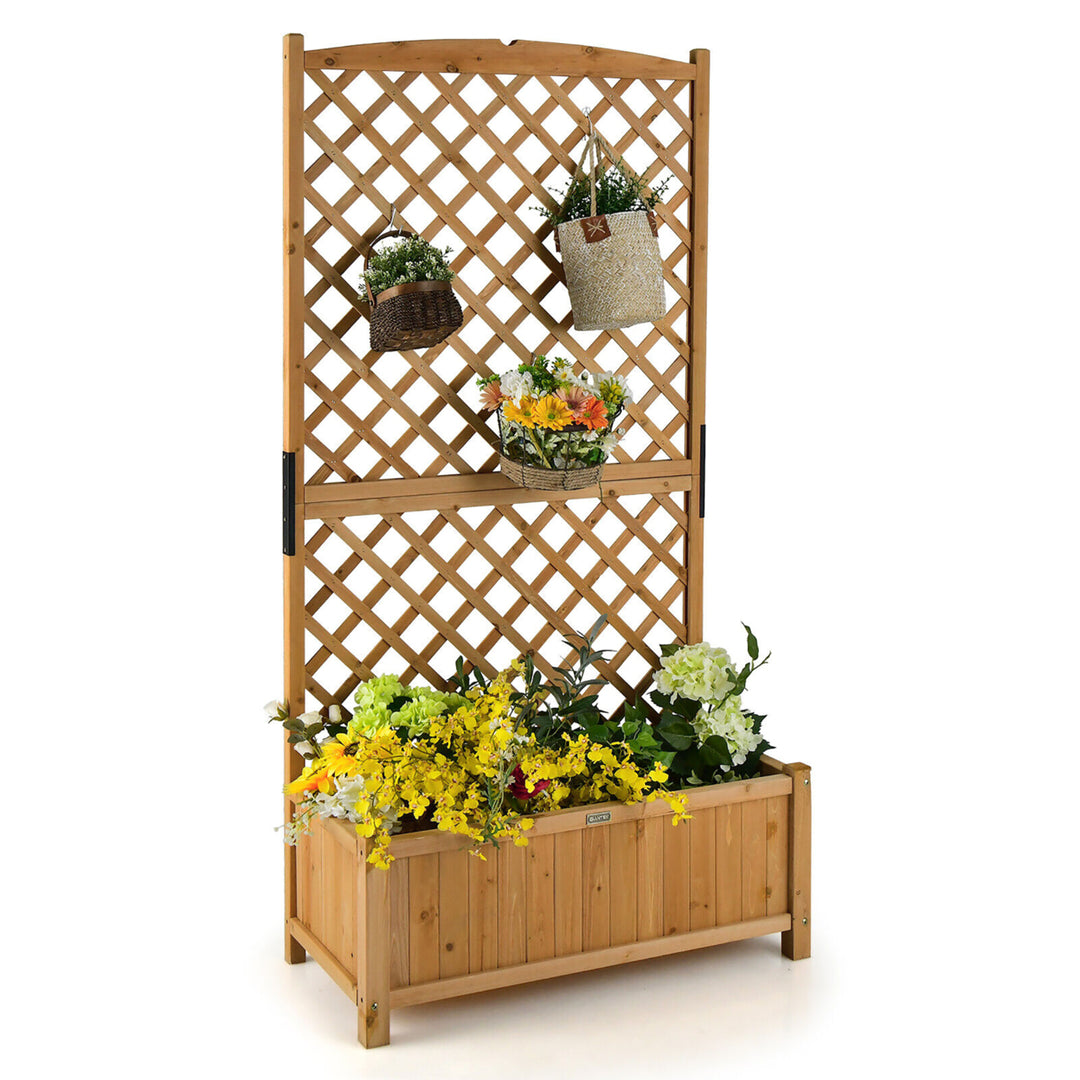 71 Tall Raised Garden Bed Wooden Planter w/ Trellis for Flower Climbing Plant Image 1