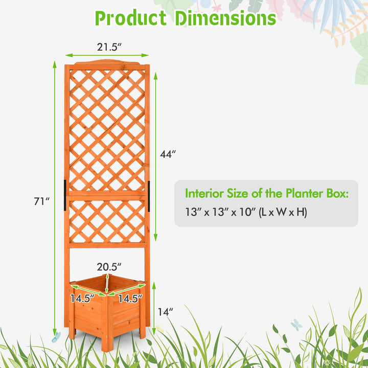 Raised Garden Bed Wooden Planter w/ Trellis for Vine Climbing Plant Flower Image 2