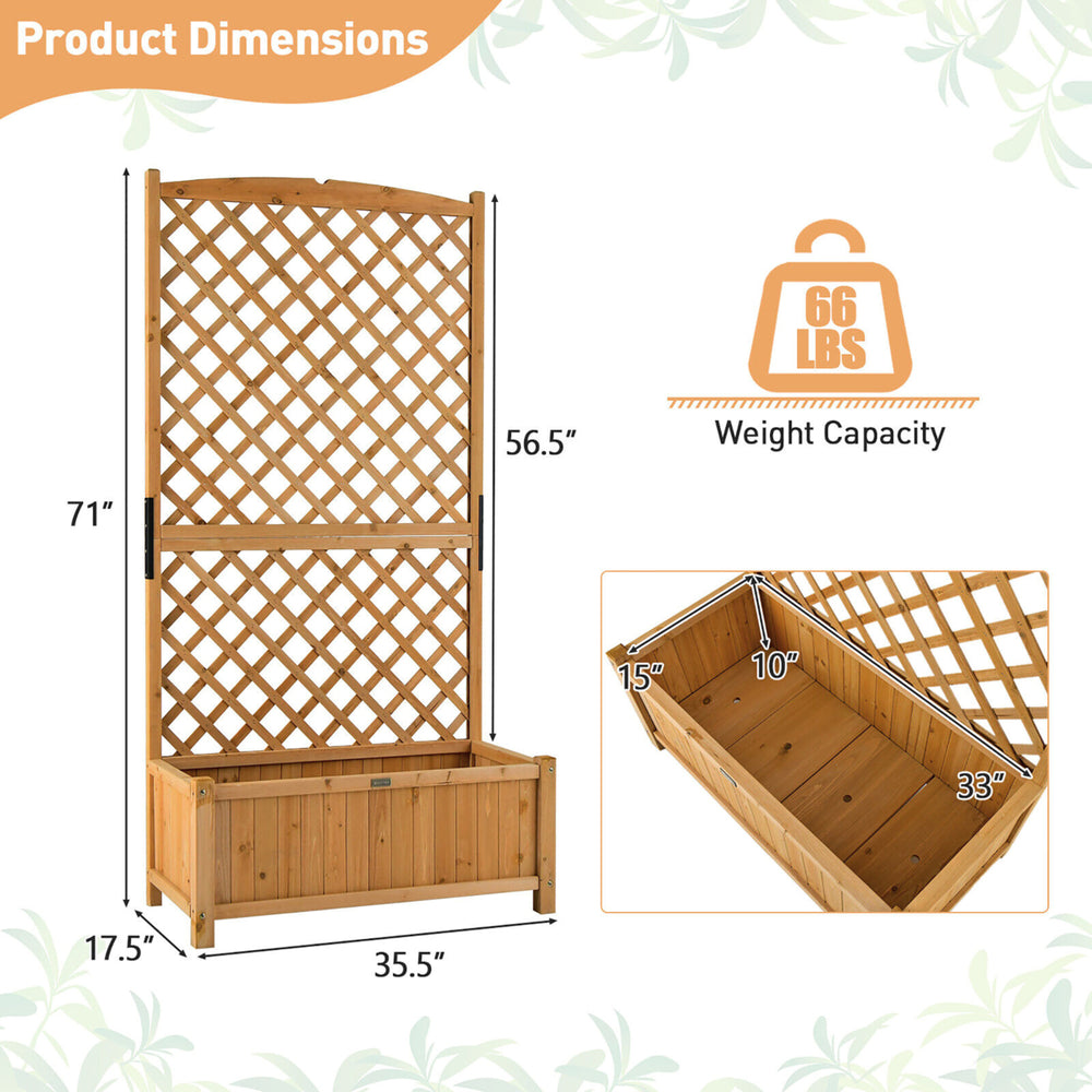 71 Tall Raised Garden Bed Wooden Planter w/ Trellis for Flower Climbing Plant Image 2