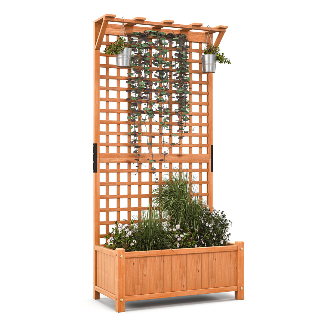 Wooden Planter Raised Garden Bed w/ Planter Box and Trellis Indoor and Outdoor Image 1