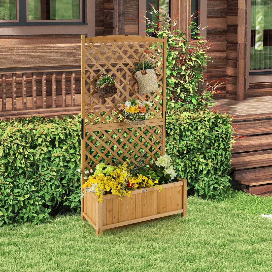 71 Tall Raised Garden Bed Wooden Planter w/ Trellis for Flower Climbing Plant Image 3