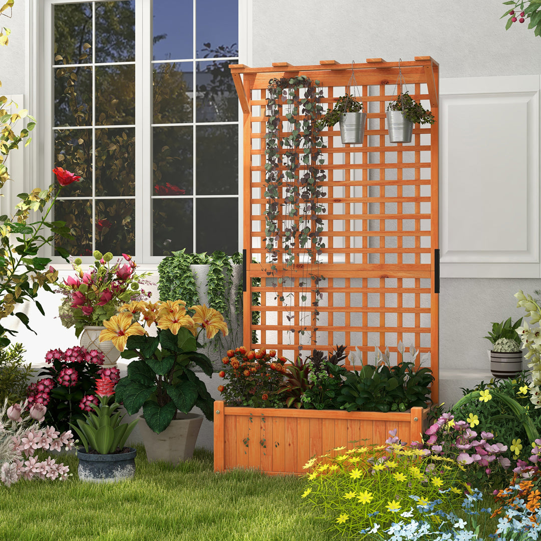 Wooden Planter Raised Garden Bed w/ Planter Box and Trellis Indoor and Outdoor Image 3