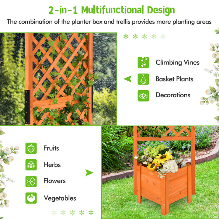 Raised Garden Bed Wooden Planter w/ Trellis for Vine Climbing Plant Flower Image 6