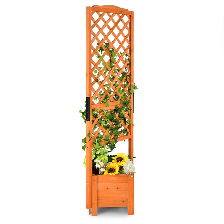 Raised Garden Bed Wooden Planter w/ Trellis for Vine Climbing Plant Flower Image 10