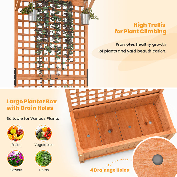 Wooden Planter Raised Garden Bed w/ Planter Box and Trellis Indoor and Outdoor Image 9