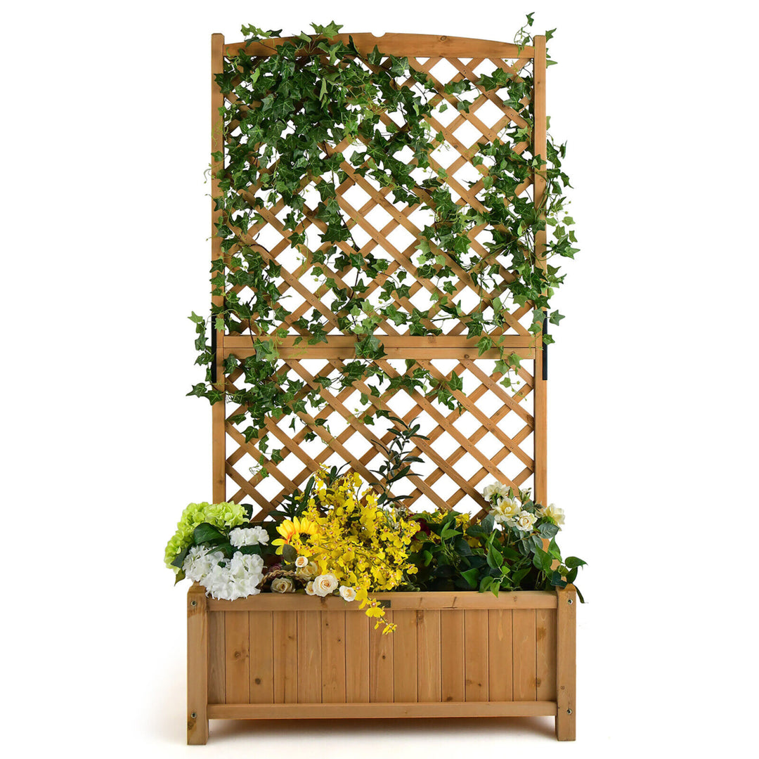 71 Tall Raised Garden Bed Wooden Planter w/ Trellis for Flower Climbing Plant Image 10