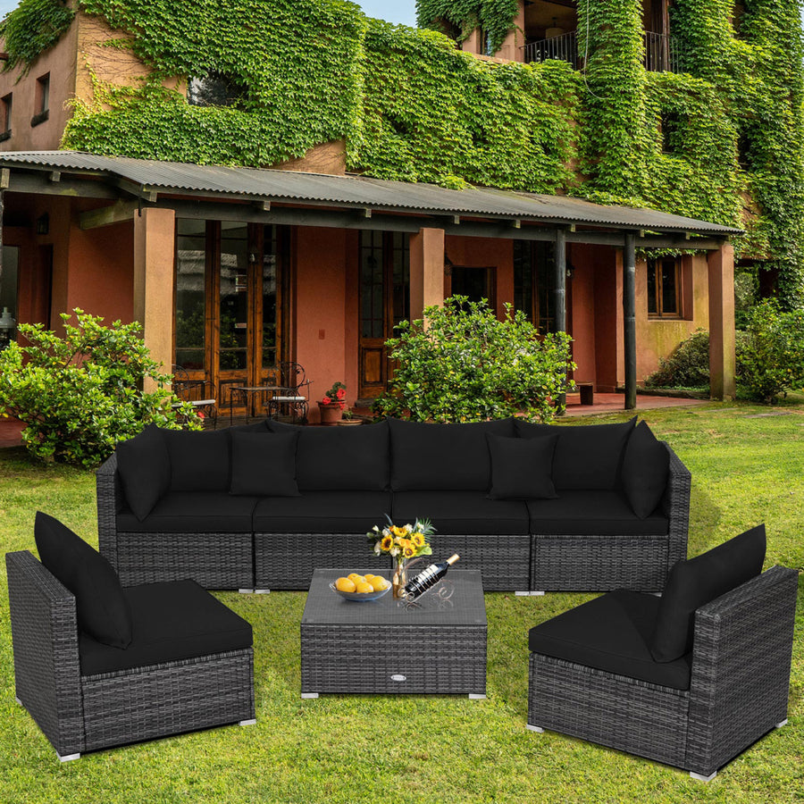 7PCS Patio Rattan Sectional Sofa Set Outdoor Furniture Set w/ Cushions Image 1