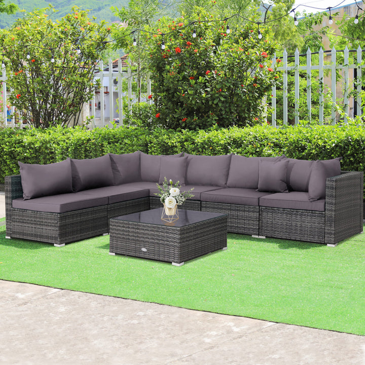 7PCS Patio Rattan Sectional Sofa Set Outdoor Furniture Set w/ Cushions Image 2