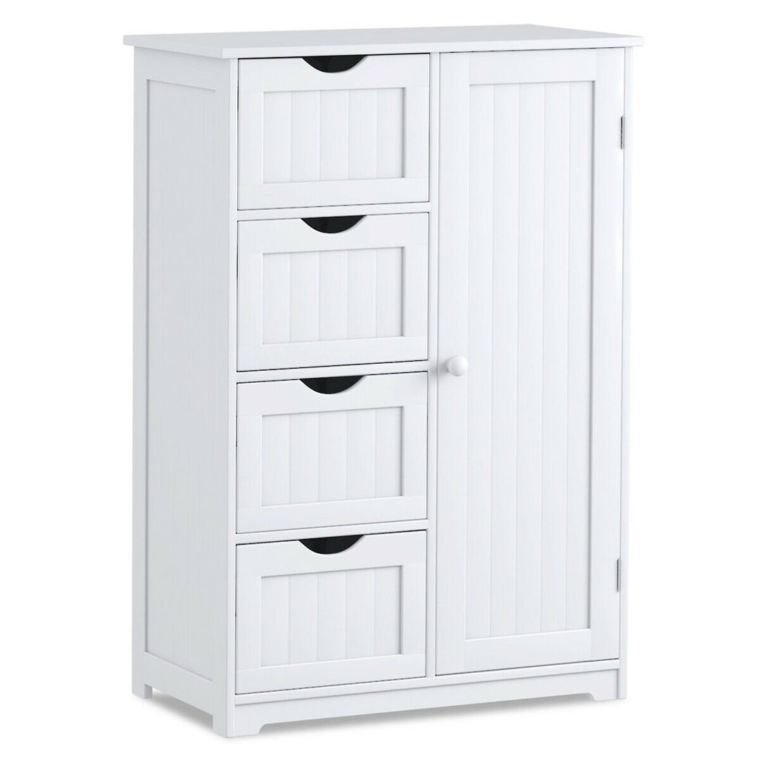 Storage Floor Cabinet Organizer Cupboard w/ 4 Drawers Adjustable Shelf White Image 3