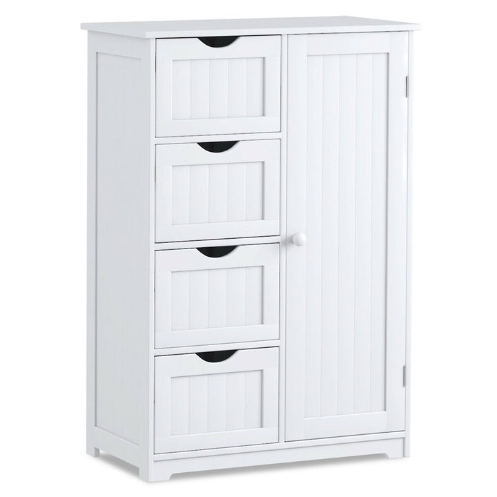 Storage Floor Cabinet Organizer Cupboard w/ 4 Drawers Adjustable Shelf White Image 3