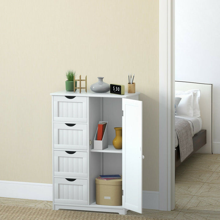 Storage Floor Cabinet Organizer Cupboard w/ 4 Drawers Adjustable Shelf White Image 4