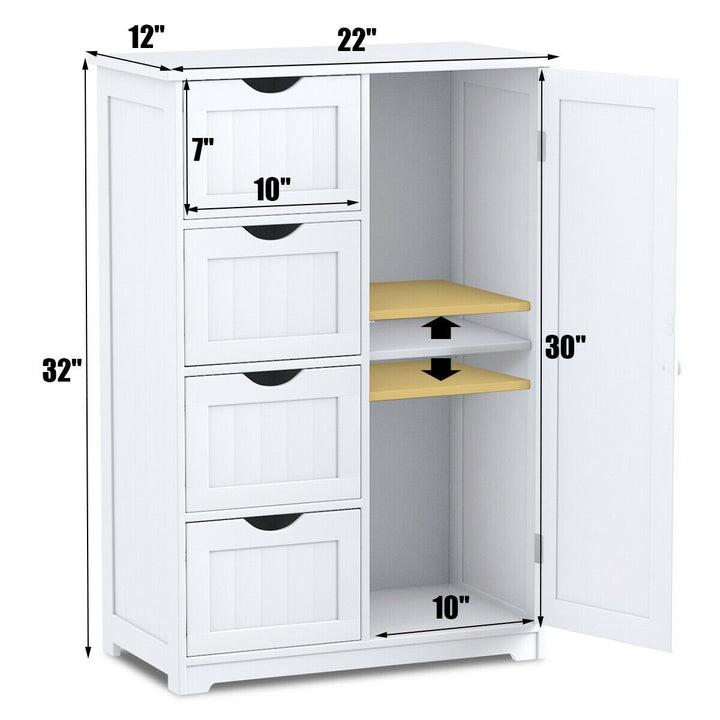 Storage Floor Cabinet Organizer Cupboard w/ 4 Drawers Adjustable Shelf White Image 5