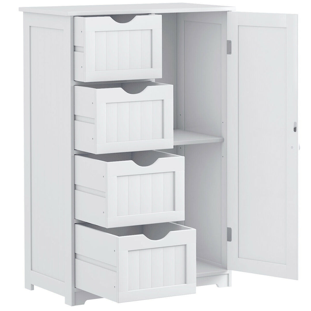 Storage Floor Cabinet Organizer Cupboard w/ 4 Drawers Adjustable Shelf White Image 6