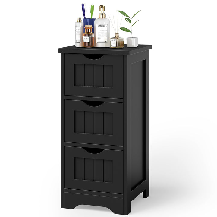 3-Drawer Bathroom Floor Cabinet Free Standing Side Storage Organizer Nightstand Black Image 1