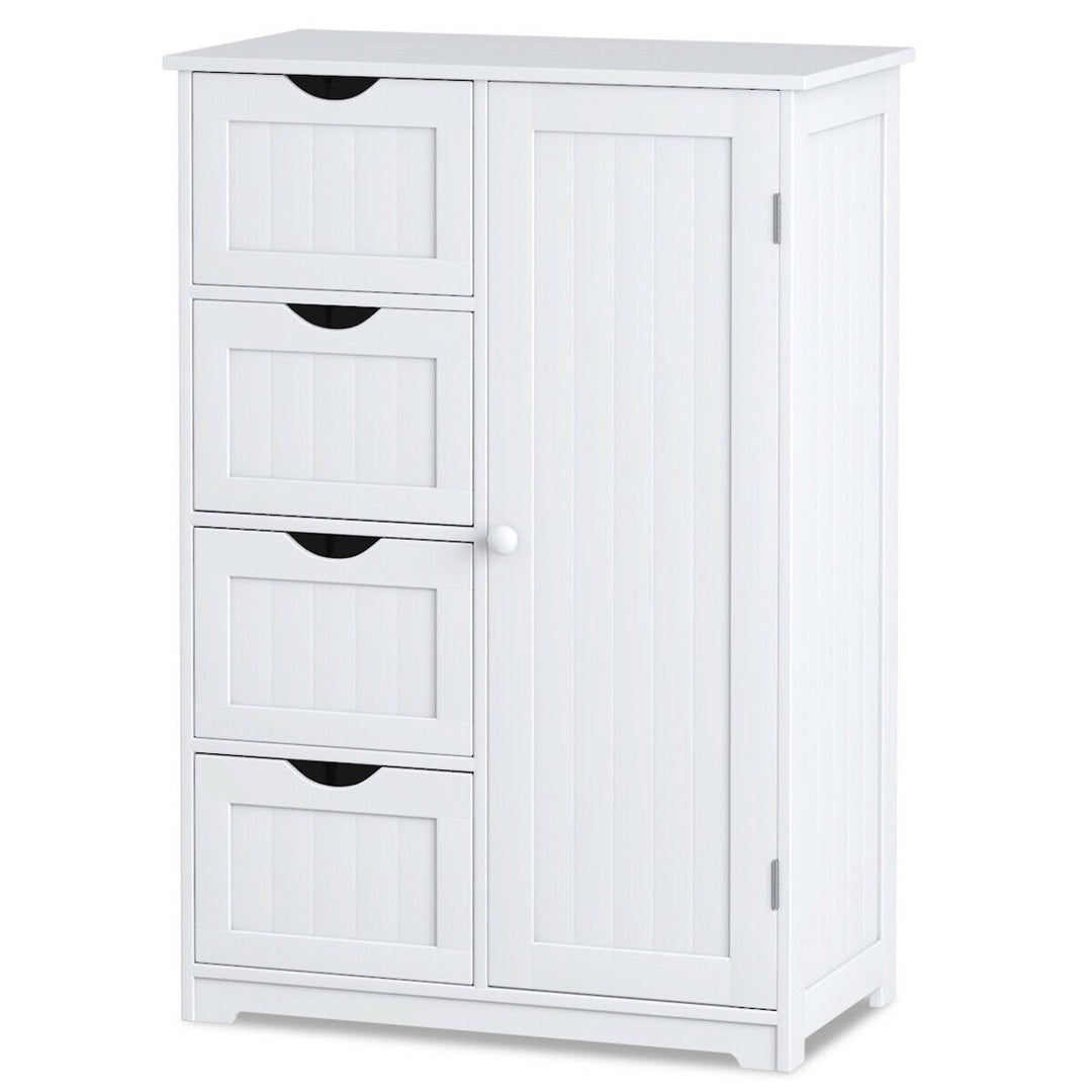 Storage Floor Cabinet Organizer Cupboard w/ 4 Drawers Adjustable Shelf White Image 7