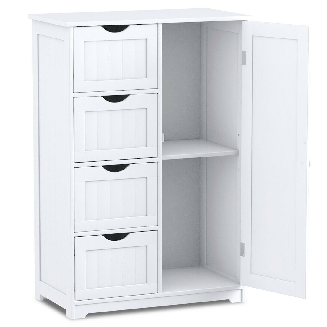 Storage Floor Cabinet Organizer Cupboard w/ 4 Drawers Adjustable Shelf White Image 8