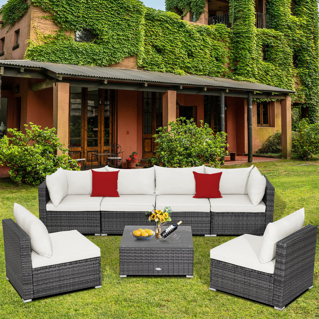 7PCS Patio Rattan Sectional Sofa Set Outdoor Furniture Set w/ Cushions Image 5