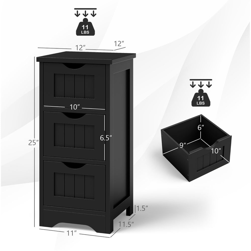 3-Drawer Bathroom Floor Cabinet Free Standing Side Storage Organizer Nightstand Black Image 2