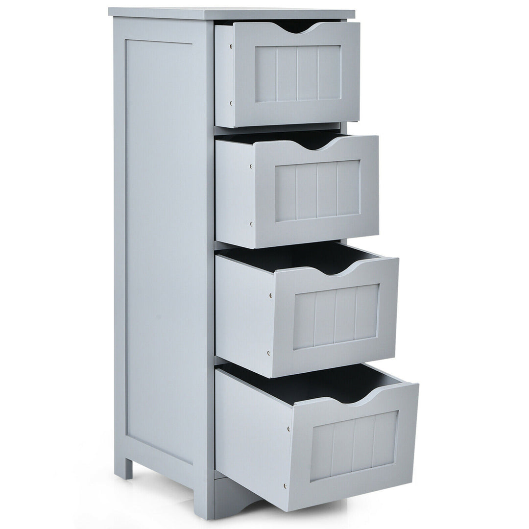 Bathroom Floor Cabinet Free Standing Storage Side Organizer W/4 Drawers Grey Image 1