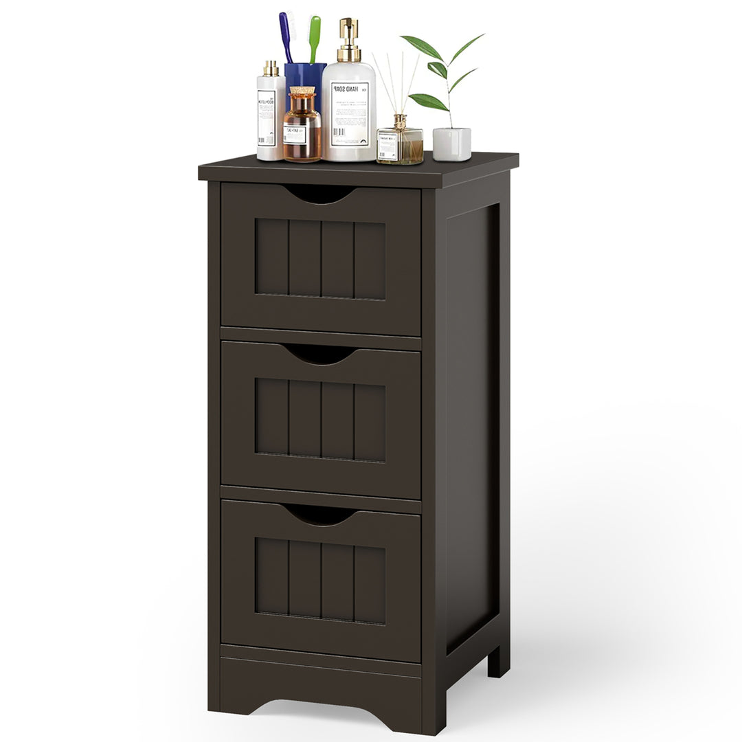 3-Drawer Bathroom Floor Cabinet Free Standing Side Storage Organizer Nightstand Coffee Image 1